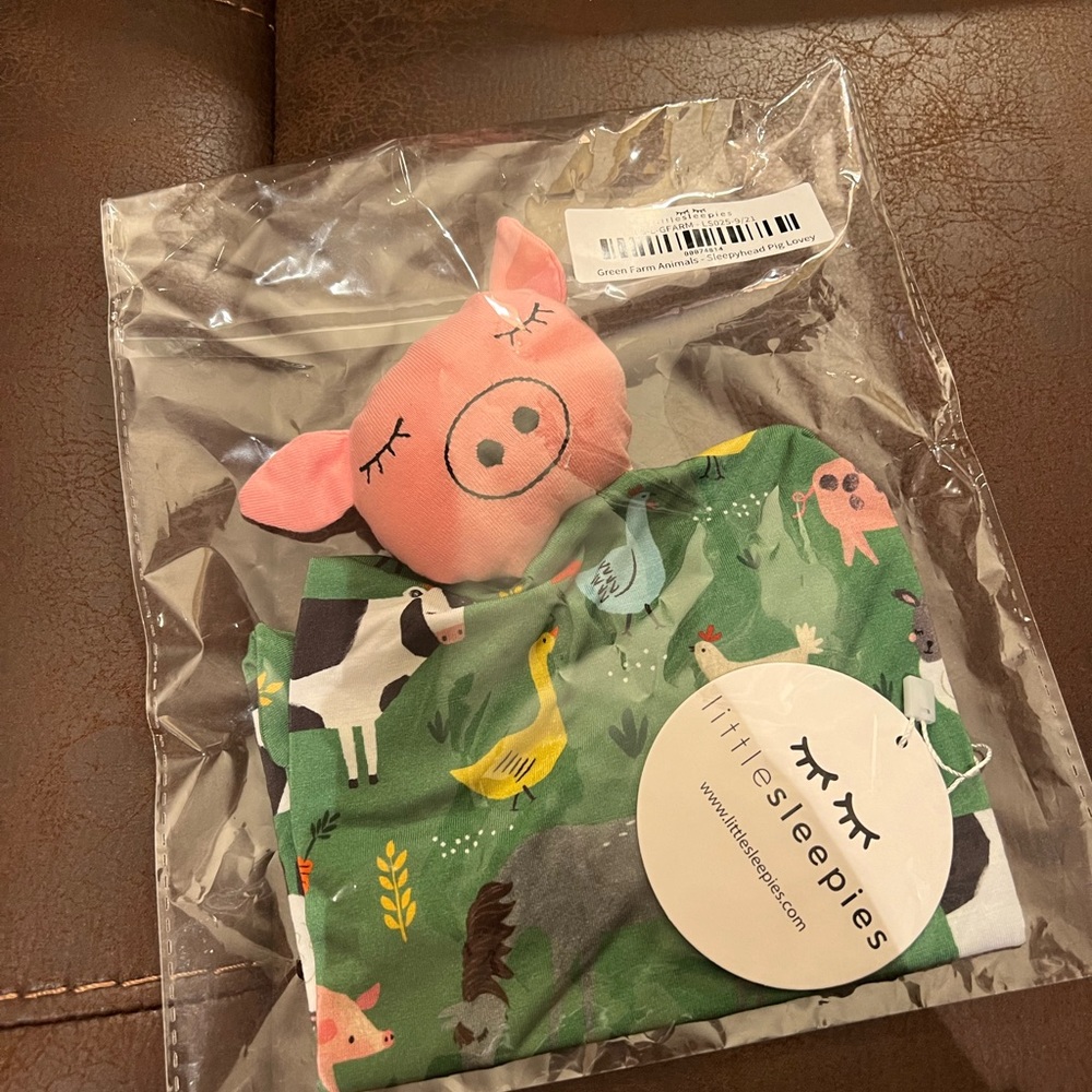 Little Sleepies Lovey - Green Farm Animals